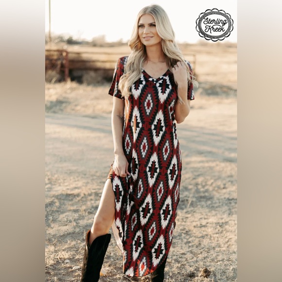 Sterling Creek NEW Boutique Western Rebel Maxi Dress Aztec Rust Western S - 3X - Picture 3 of 5